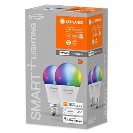 LEDVANCE SMART+ WiFi Classic E27 Leuchtmittel RGBW Farbwechsel dimmbar 9,5W wie 75W 2700-6500K